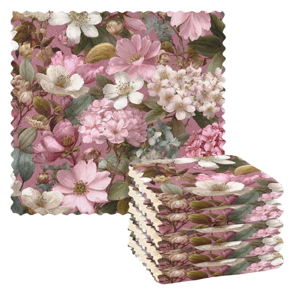 6 Pieces of Kitchen Towels 11x11Inch Kitchen Dish Cloths Kitchen Dish Towels Reuseable Cleaning Cloths Floral Illustration