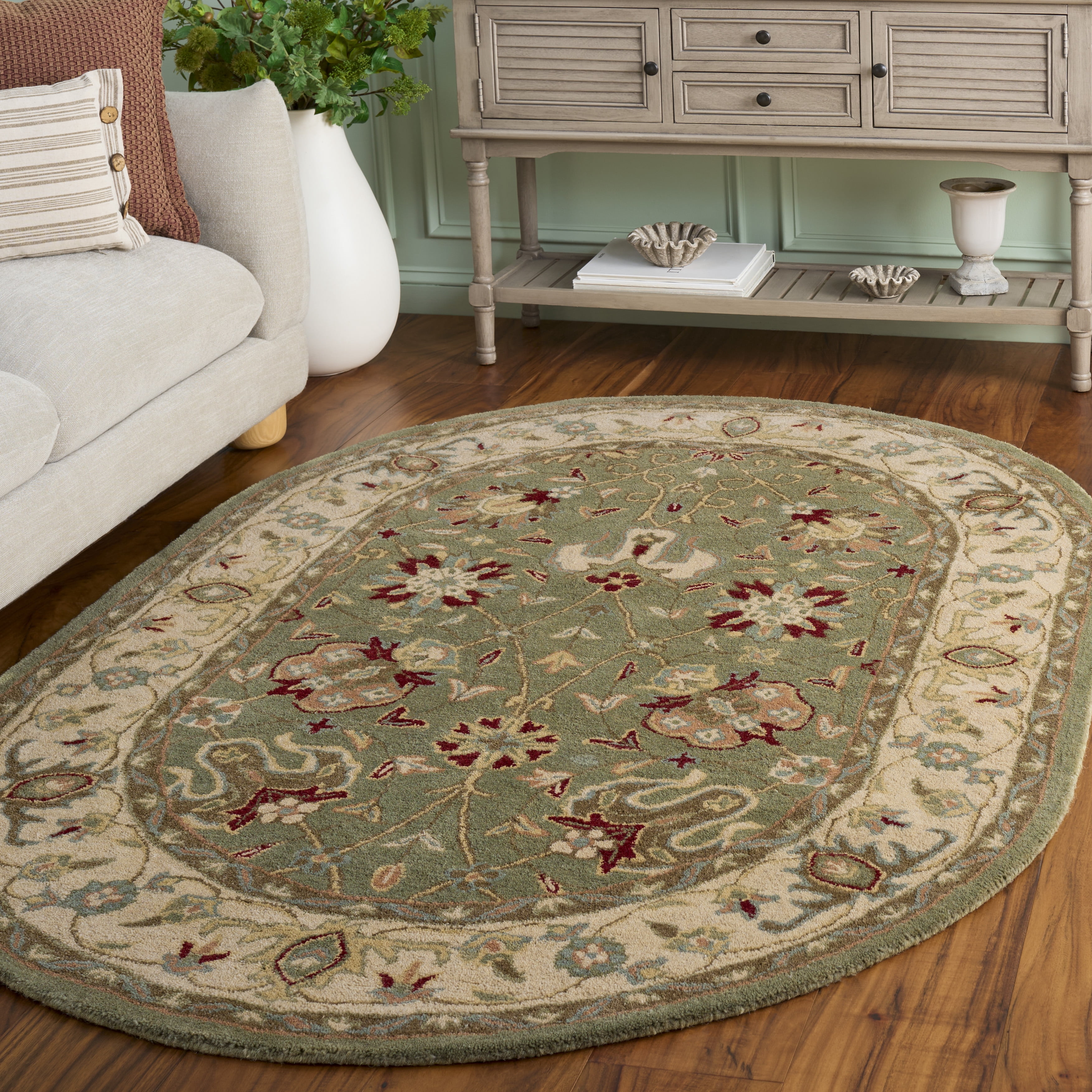 SAFAVIEH Antiquity Lilibeth Oriental Wool Area Rug, Sage, 4'6" x 6'6" Oval
