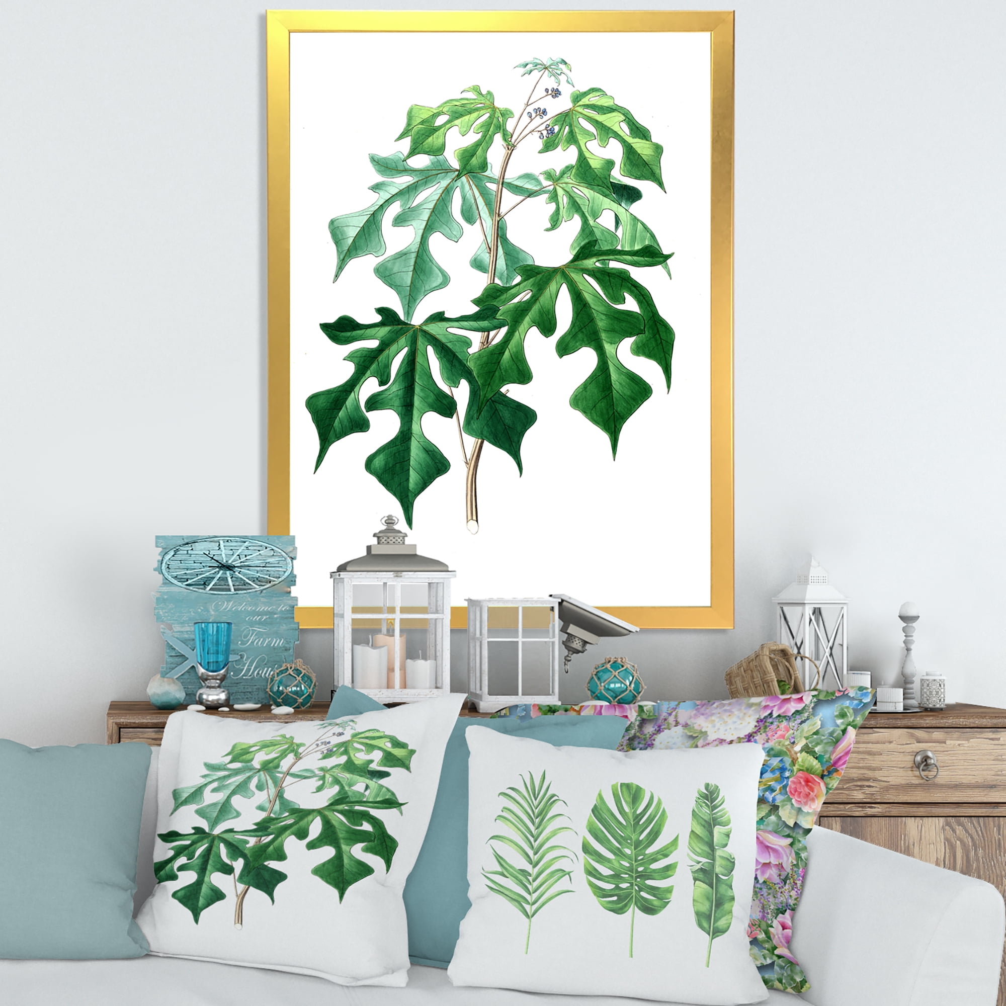 Designart 'Ancient Green Leaves Plants II' Traditional Framed Art Print
