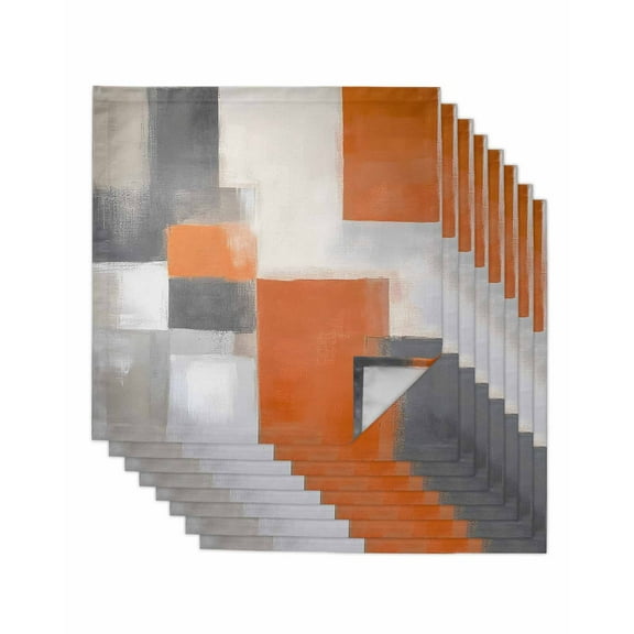 nqOlkjepod Abstract Orange Grey Cloth Napkins Set of 8 Reusable Dinner Napkins, Modern Watercolor Geometric Cocktail Napkin Washable Table Napkins for Wedding/Holiday Party/Baby Shower 20"x20"