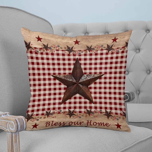 Country Star Farm Throw Pillow Covers, Soft Pillowcases with Invisible Zipper, Farmhouse Plaid Texas Vintage Fruit Decorative Square Pillow Cushion Covers for Living Room Couch Sofa Bed 20x20 Inches