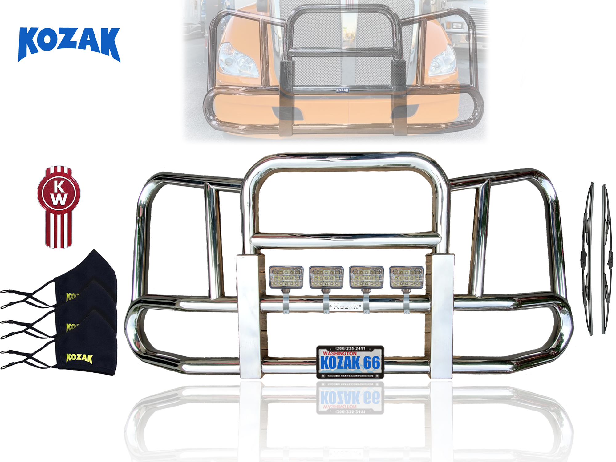 Kenworth T680 Front Grille Deer Moose Brush Bumper Guard Large Square