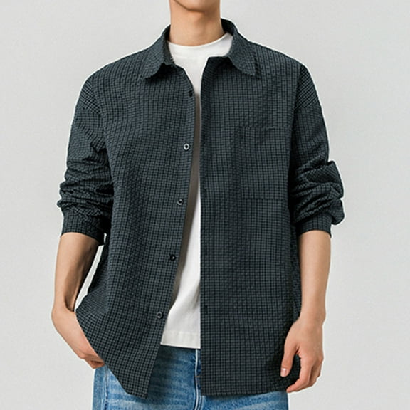 M-5X Big & Tall Shirts for Men with Pocket Plus Size Long Sleeve Tshirts Shirt Button-Down Collared Casual Plaid Printed Work T-Shirts Tops