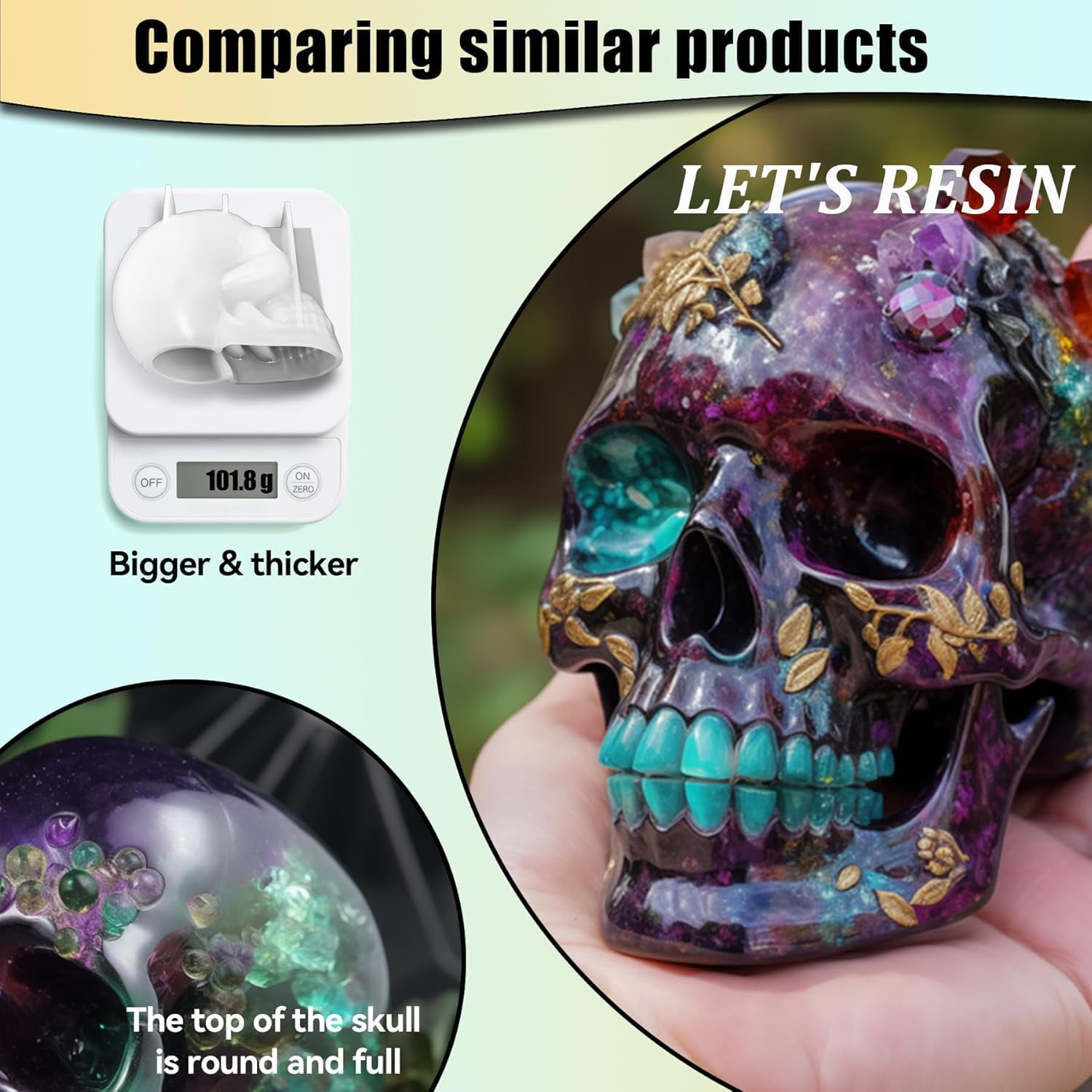 Silicone Skull Mold for Epoxy Resin Casting - 3D Large Skeleton Shape for Candle Making, Home Decor, Outdoor Art Crafts
