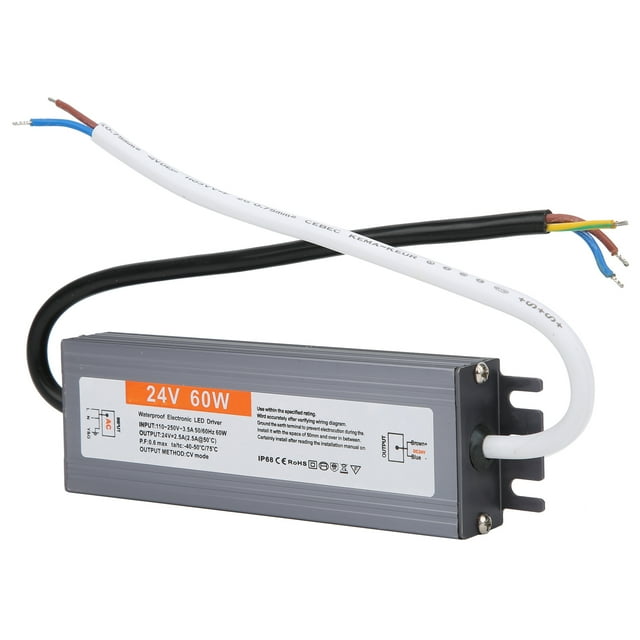 60W Waterproof Power Supply, Low DC Ripple Anti-Corrosion Wired LED Power Supply Driver, AC110-250V 50/60HZ LED Light Bars For LED Spotlights DC24V