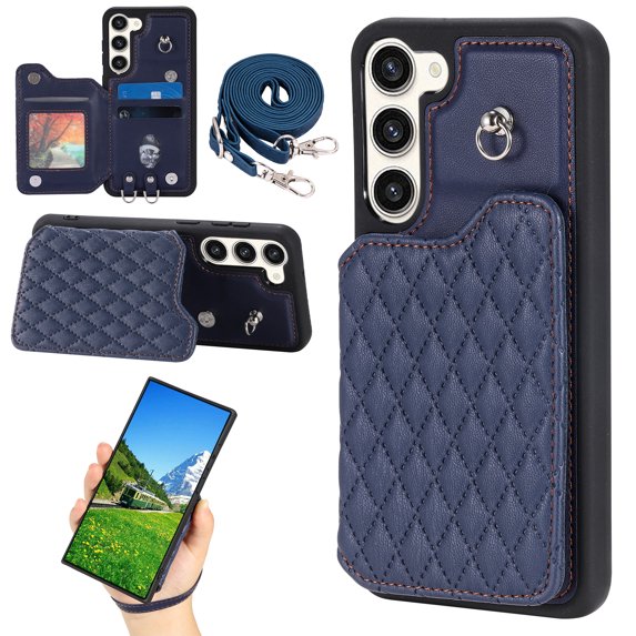 Case for Samsung Galaxy S23 Plus, Detachable Crossbody Strap Wallet Case with Card Slots, Stand Ring Flip PU Leather Protective Cover Lanyard for Women for Samsung Galaxy S23 Plus, Darkblue