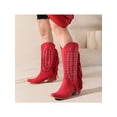 thumbnail image 4 of Woobling Bottes Vintage à Franges pour Femmes Chaussures de Cowgirl Décontractées à Grand Mollet Bottes Western Rouges 7, 4 of 9