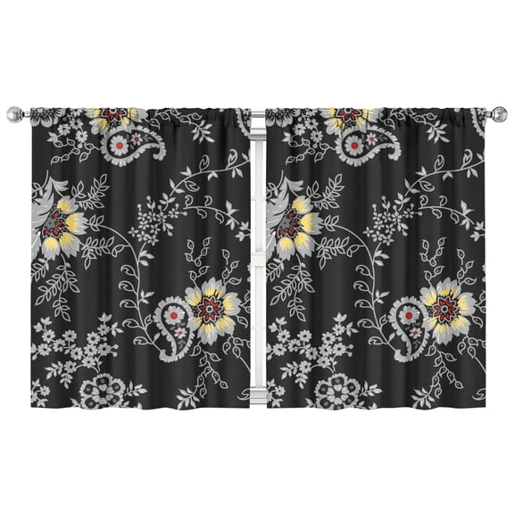 Textured Floral Curtains 42x54 Inch 2 Panels, Rod Pocket Blackout Drapes for Bedroom and Guest Room