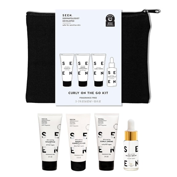 SEEN Curly On The Go Kit, Fragrance Free - Non-Comedogenic & Safe for Sensitive Skin - Curl-Defining Styling Hair Bundle - Anti Frizz - Heat Protectant - 3-2 fl oz & 1-.5 fl oz