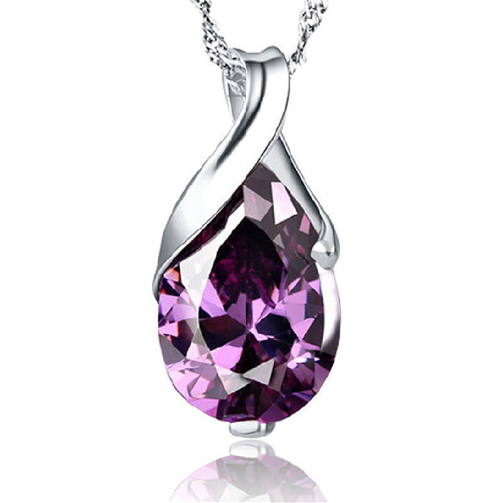 aoksee Christmas Decorations Fashion Purple Crystal Ladies Necklace Angel Tears Pendant Feminine Jewelry Holiday Gift Gift on Clearance