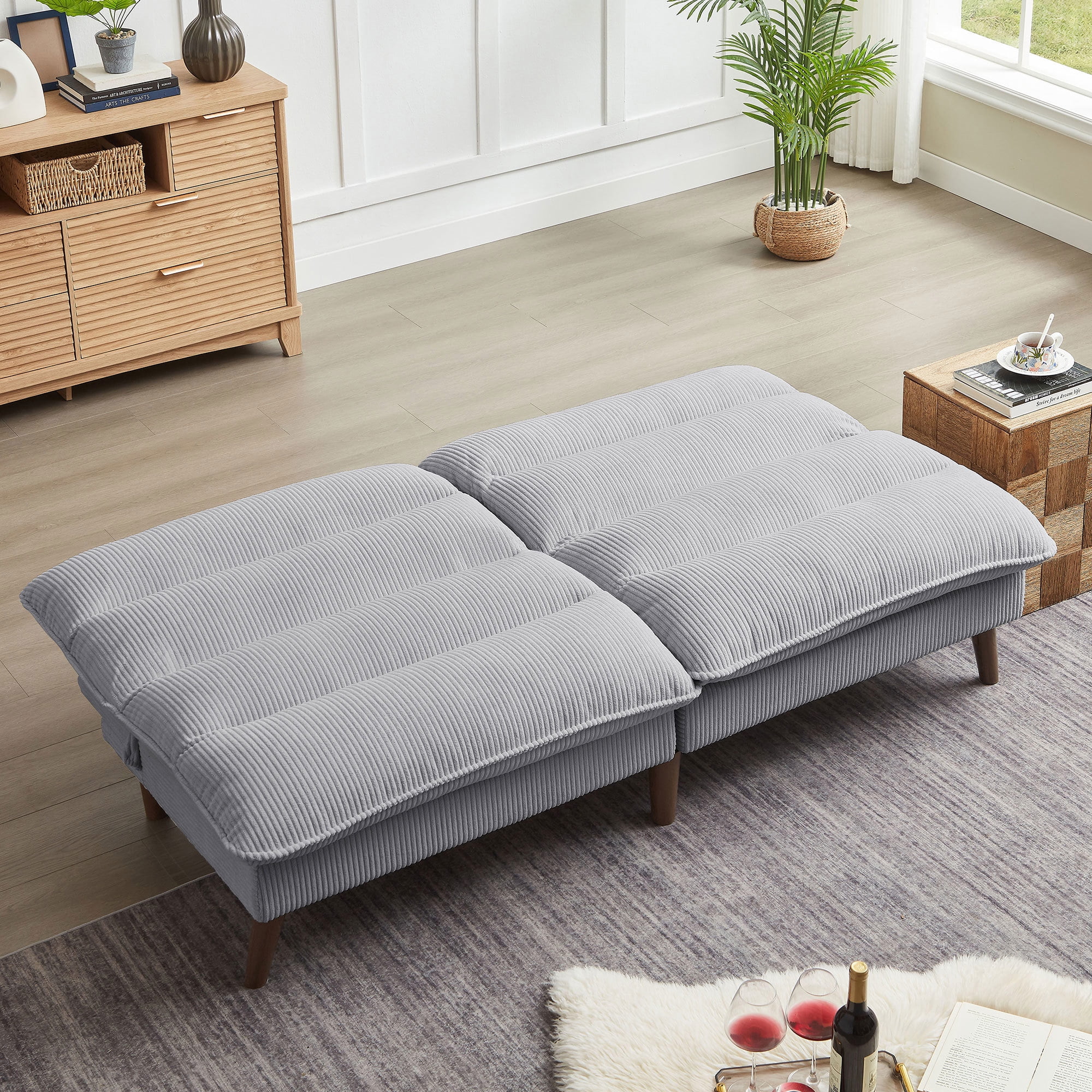 Pingliang Home 72" Futon Convertible Sofa Bed,Modern Linen Loveseat Sleeper Sofa Couch for Living Room Apartment Dorm Bedroom Office Studio,Light Gray