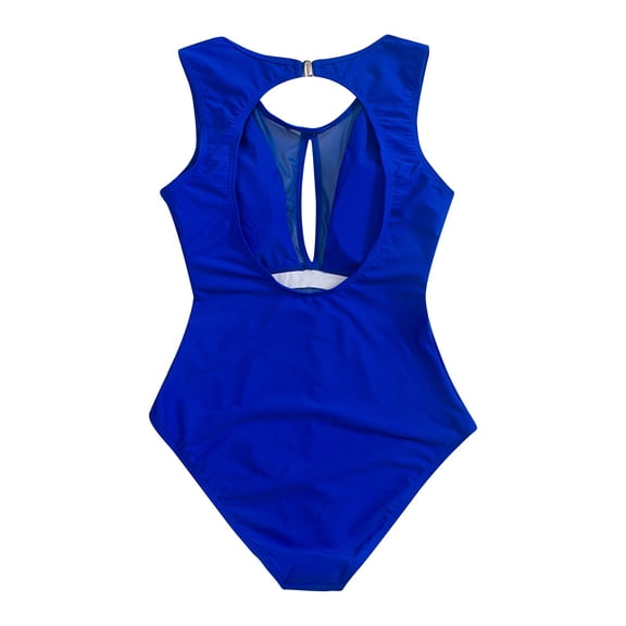QHFBli Women's One Piece Swimsuit for Women Mesh Patchwork Cut Out Bathing Suits Tummy Control V Neck Monokinis Swimwear