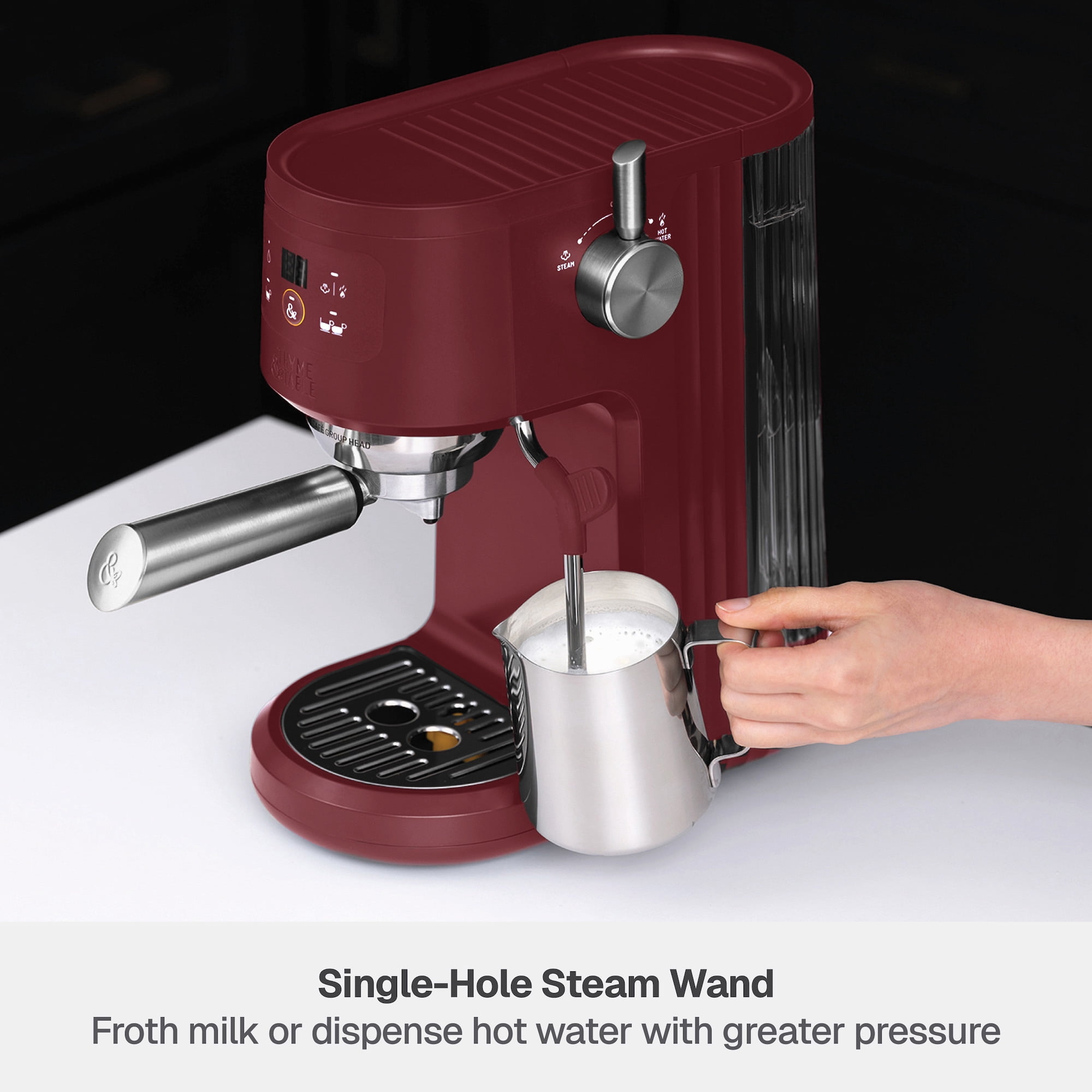 Thyme & Table Barista Mini Espresso Machine with 15-Bar Pressure and Steam Wand, Cabernet Red
