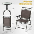 thumbnail image 3 of YSNW 3 Pieces Patio Dining Set with Round Glass Table, Folding Chairs, Outdoor Chairs Table Set with Umbrella Hole for Garden Poolside Backyard, 3 of 7