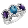 thumbnail image 1 of 14K White Gold Natural London Blue Topaz & Amethyst 3-Stone Ring Oval Diamond Accent, size 5, 1 of 2