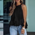 thumbnail image 4 of Blusa de Verano para Mujer, con Cuello Halter, Sin Mangas, Fruncida e Irregular, con Volantes Negro S, 4 of 6