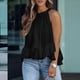 thumbnail image 4 of Blusa de Verano para Mujer, con Cuello Halter, Sin Mangas, Fruncida e Irregular, con Volantes Negro XL, 4 of 6