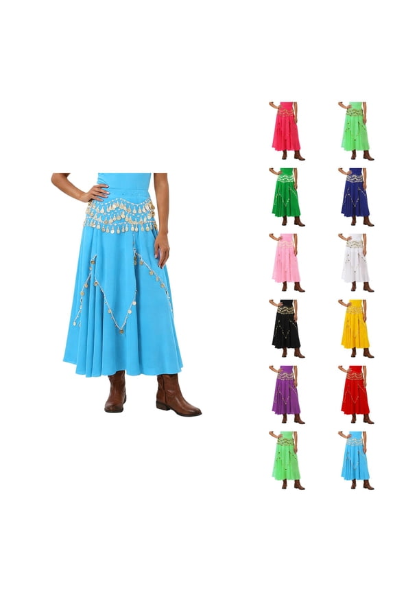 Belly Dance Skirt with Coins Chiffon Wrap Skirts Mmidi Coin Skirt for Women Festival Party Rave Outfits