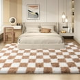 thumbnail image 2 of ASPILLOW Checkered Fluffy Rug 5x7 for Living Room,Modern Non-Slip Shag Rug,Fuzzy Carpet for Bedroom Kids Toddler Room Playroom, Cute Dorm Home Decor,Cream White and Camel, 2 of 8