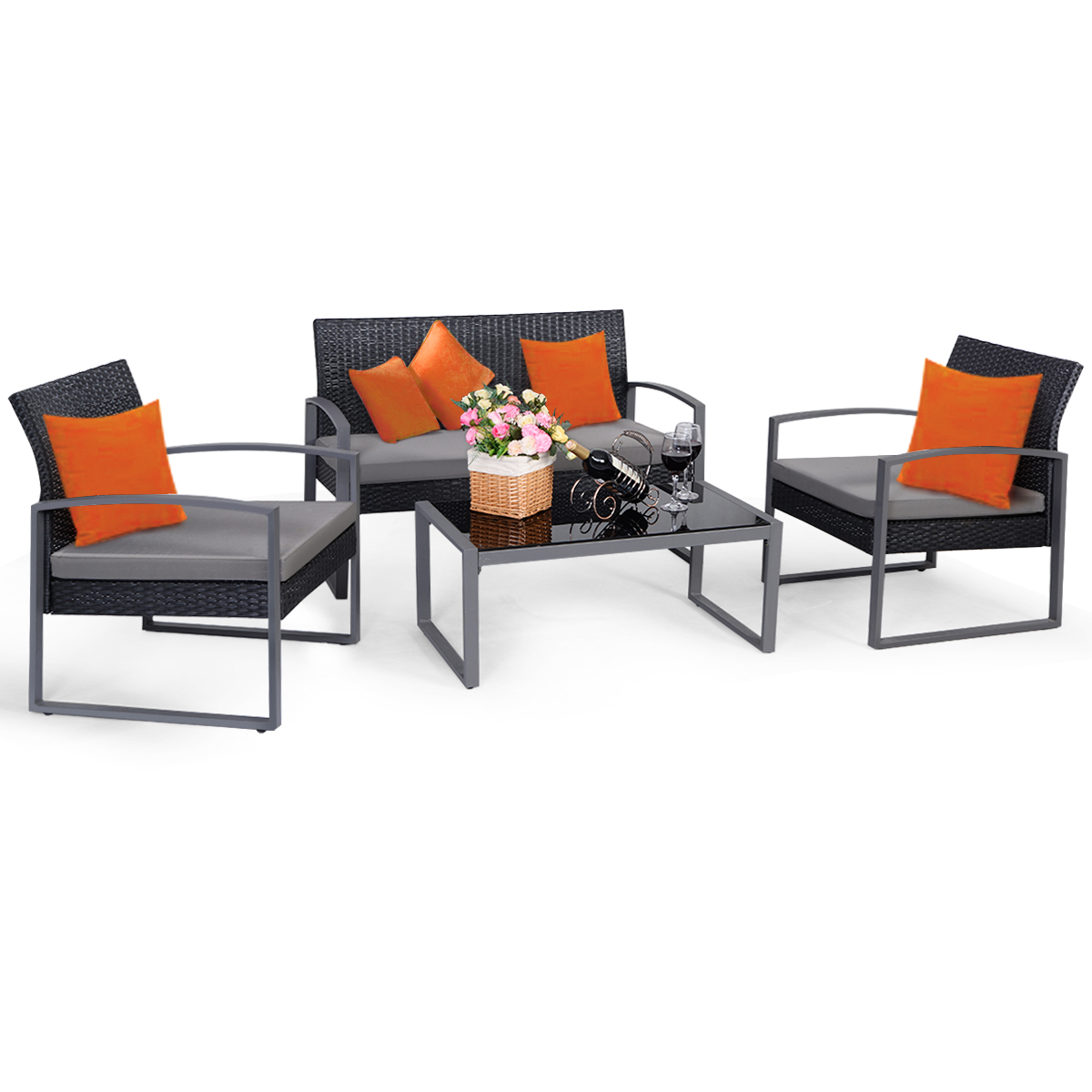 Patiojoy Outdoor Wicker 4 Pieces Conversation Set PE Rattan Chairs and Table - image 3 of 8