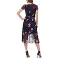 thumbnail image 2 of DKNY Womens Navy Zippered Textured Sheer Lined Tie Waist Floral Flutter Sleeve Surplice Neckline Midi Faux Wrap Dress 2, 2 of 4