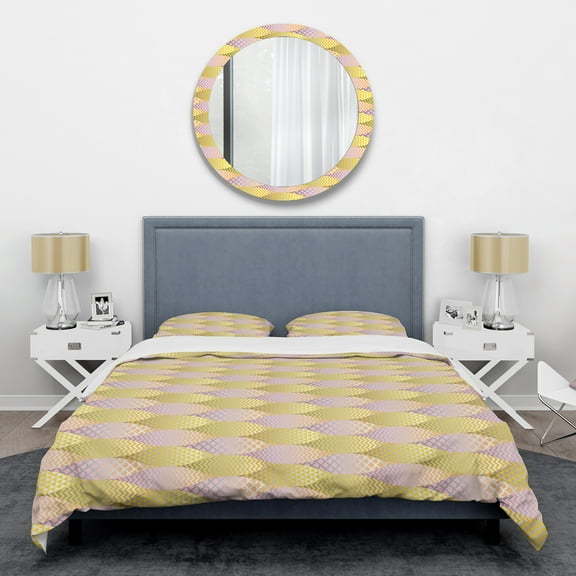 Designart 'Golden Geometrical Fish Scale' Mid-Century Modern Duvet Cover Set