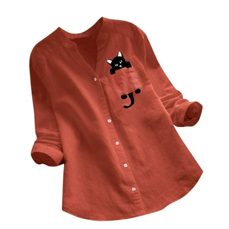 

ZIZOCWA Ruffle Drawstring Tie V Neck High Neck Womens Shirt Tops Cat Long Printed Down Casual Sleeve Linen Cotton Women Shirt Blouse Button Women S Blouse Maternity Dry Fit Shirt