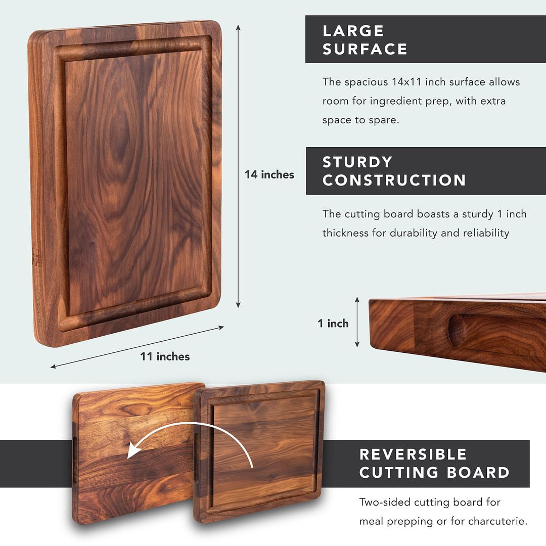 Rossie Home Black Walnut Reversible Cutting Board with Juice Grooves, 14" x 11" x 1"
