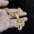 thumbnail image 4 of Men Women Hip Hop NEVER GIVE UP Pendant Necklace 13mm Crystal Cuban Chain HipHop Iced Out Bling Necklaces Fashion Charm Jewelry, 4 of 6
