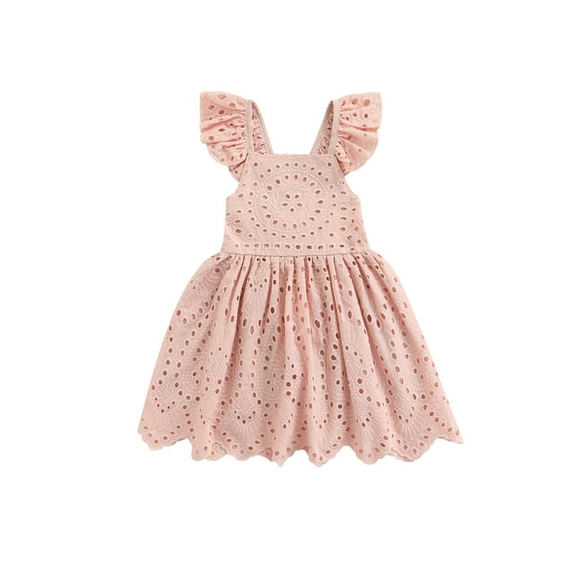 xiaxaixu Toddler Girls Summer Dress, Lace Square-Neck Flying Sleeve One-Piece