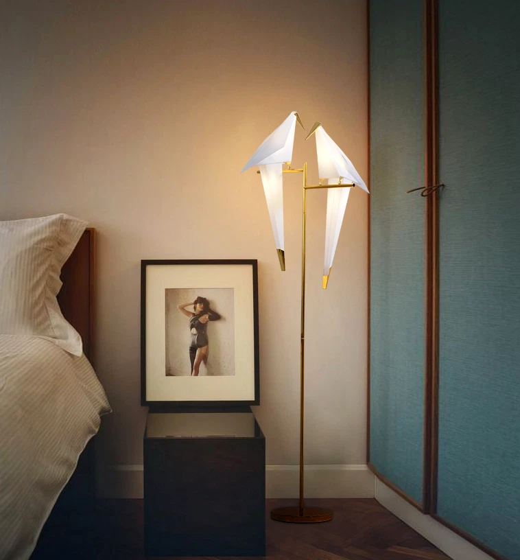 AFANQI Double Crane Iron LED Lights Origami Swing Bird Bedroom Living Room Floor Lamps