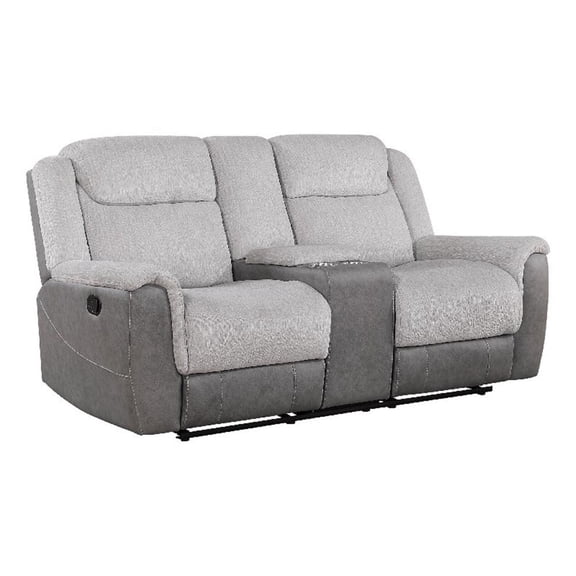 Feo Manual Reclining Loveseat w Console- White Gray Microfiber 76 Inch
