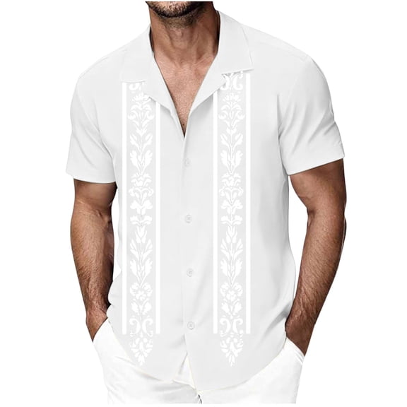 Fwqbns Men's Vintage Bowling Shirt Short Sleeve Cuban Collar Beach Casual Shirt, Breathable Four-Sided Elastic Fabric for Outdoor Summer Activities
