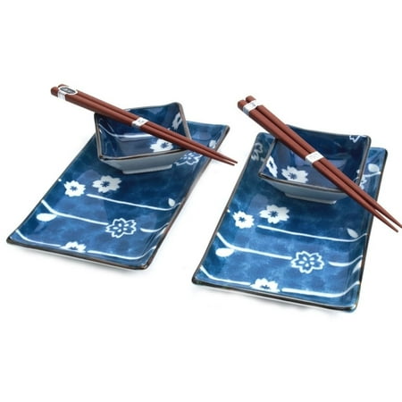 Sushi Set For Two - M.V. Trading MVNB-16 Japanese Sushi Set for Two, Blue and White Foral