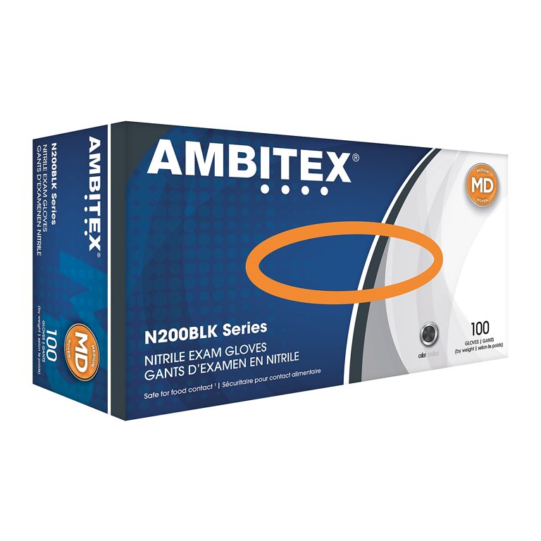 Ambitex Medium Size Medical Disposable Nitrile Exam Gloves, Box of