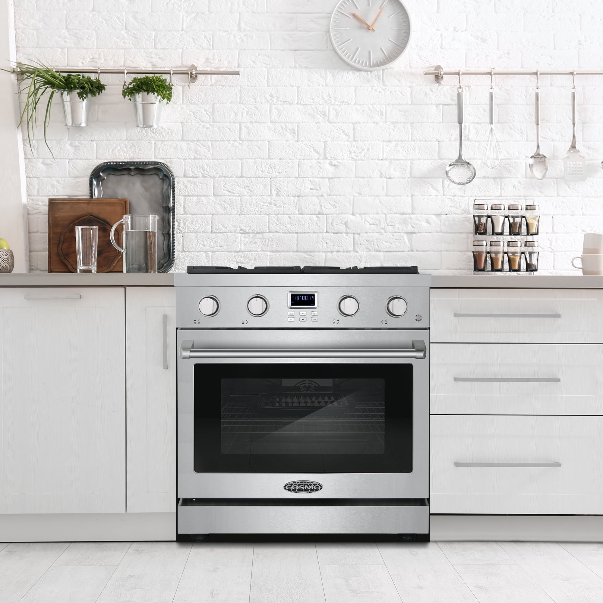 Cosmo 30 in. Lumin Collection 4.8 cu. ft. Gas Range with 4 Sealed Gas Burners and Convection Oven in Stainless Steel