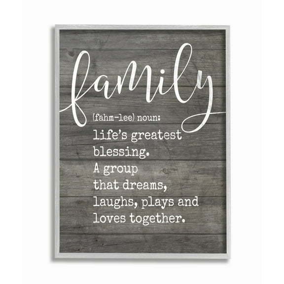 The Stupell Home Decor Family Definition Planked Gray Framed Texturized Art