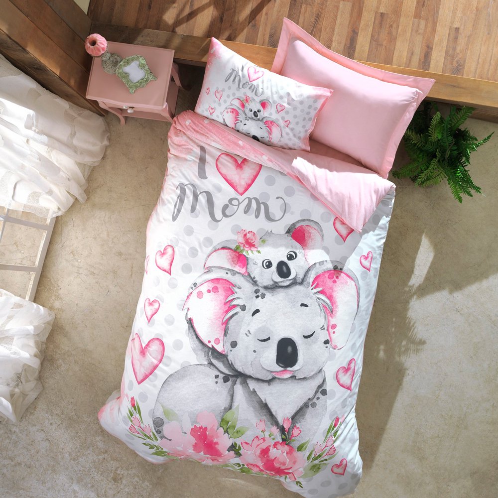 SUSSEXHOME Pink Koala Bear Kid 100 Cotton Duvet Cover Set, Twin Size