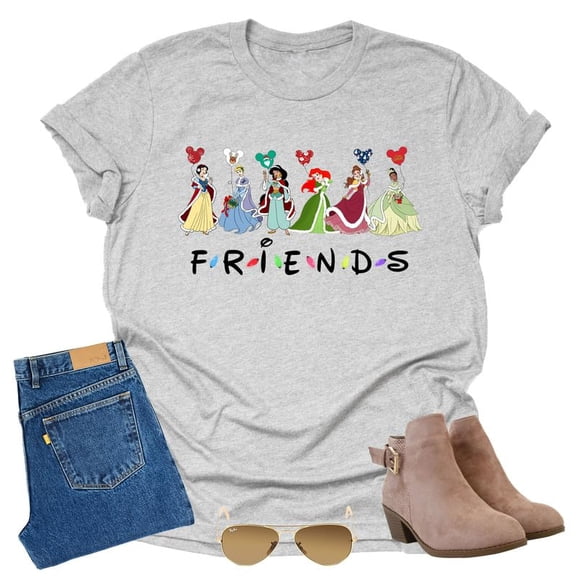 Disney Princess Friends Unisex Short Sleeve Shirt (Grey-2X Large)
