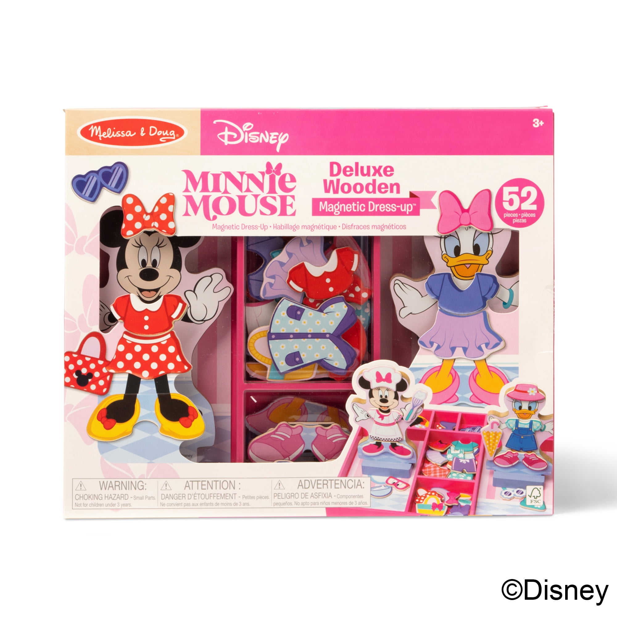 Melissa & Doug Disney Minnie Mouse and Daisy Duck Deluxe Wooden Magnetic Dress-Up; 2 Fashion Dolls with Stands for Pretend Play, 52 Pieces - FSC Certified