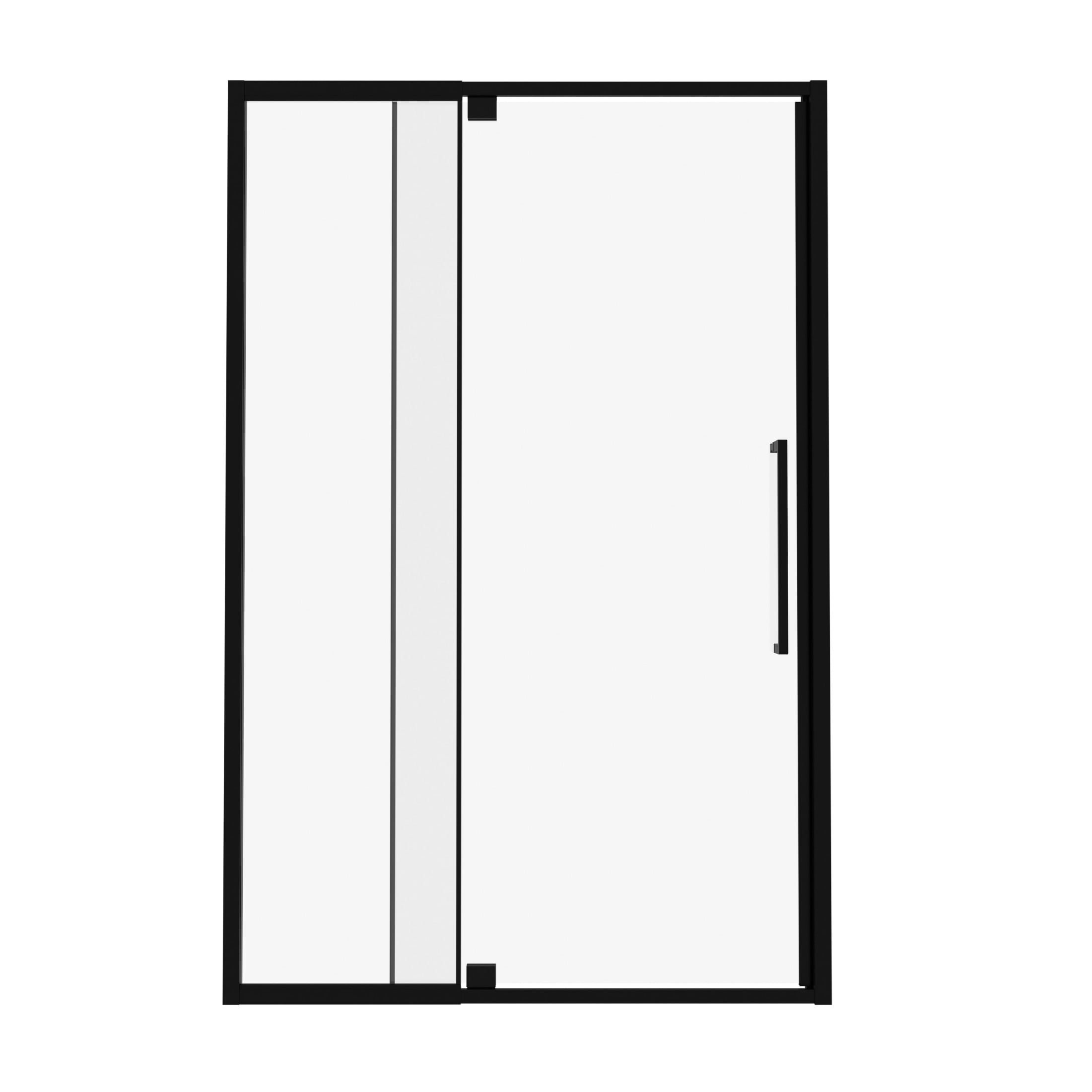 Noble House 36" Pivot Hinged Glass Shower Door, Adjustable Semi-Frameless Reversible Shower Door, Matte Black