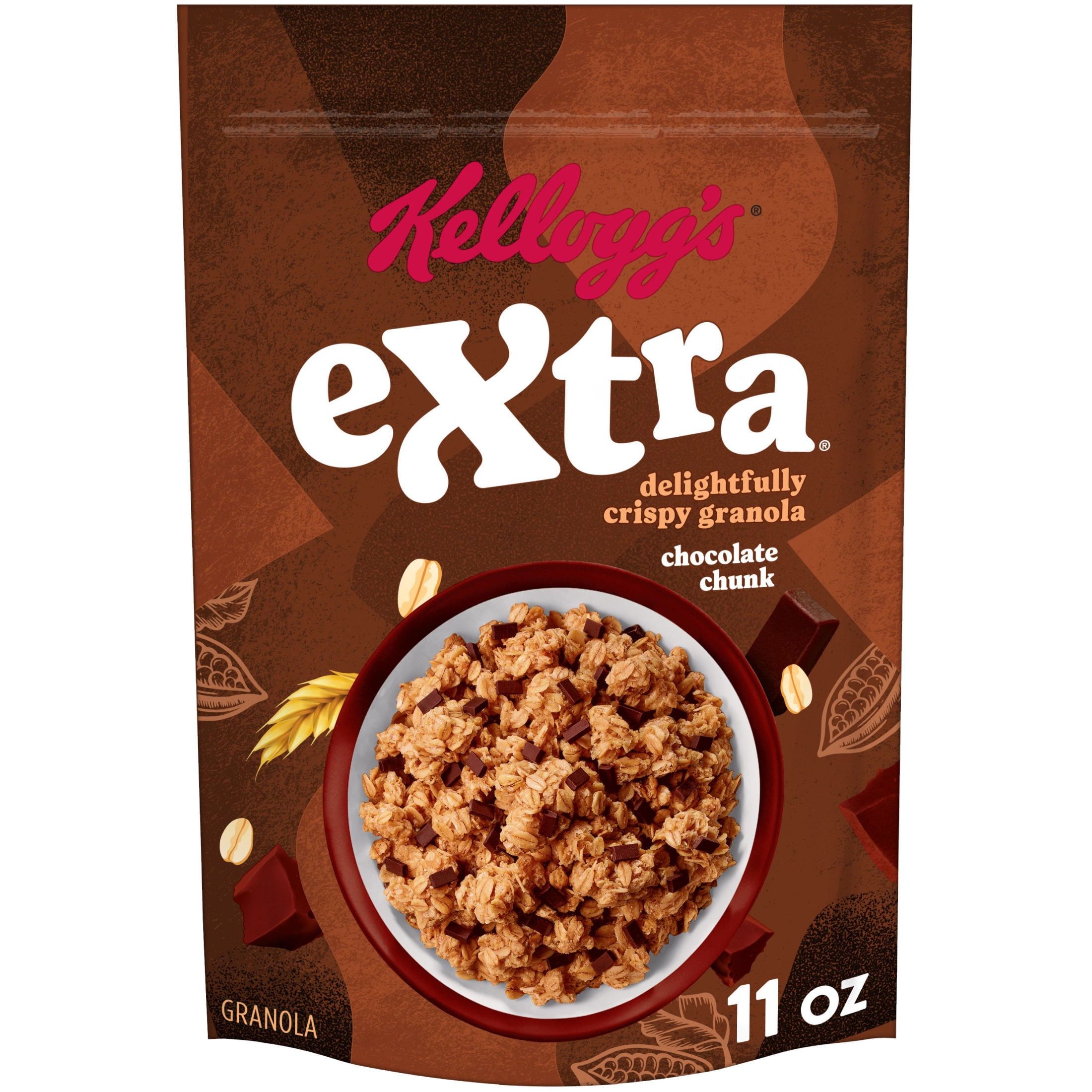 (3 pack) Kellogg's Extra Granola, Whole Grain, On-the-Go Snacks, Chocolate Chunk, 11oz Bag (1 Bag)