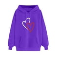 thumbnail image 2 of 50% Clearance!Womens Fashion Plus Size Sawvnm Women's Comfortable Sweater Heart Pattern Printed Women's Hooded Pocket Drawstring Sweater For Women Purple S, 2 of 4
