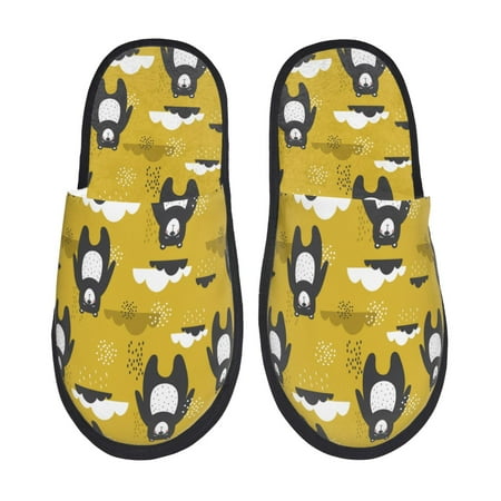 Balery Cartoon Bear Yellow Slient Indoor Furry Fleece Comfort House Shoes Soft Non-Slip Home Shoes Cotton slippers House Slippers-- Medium