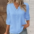 thumbnail image 2 of TODOZO Women Summer Lace V Neck Plain Lace Elegant Shirt Fashion Solid Color Elegant Blouse 3/4 Length Sleeve Plus Size Scrub Tops Women's Elegant Lace V Neck 3/4 Sleeve Solid Tops Shirt Blouse Bu2 S, 2 of 4