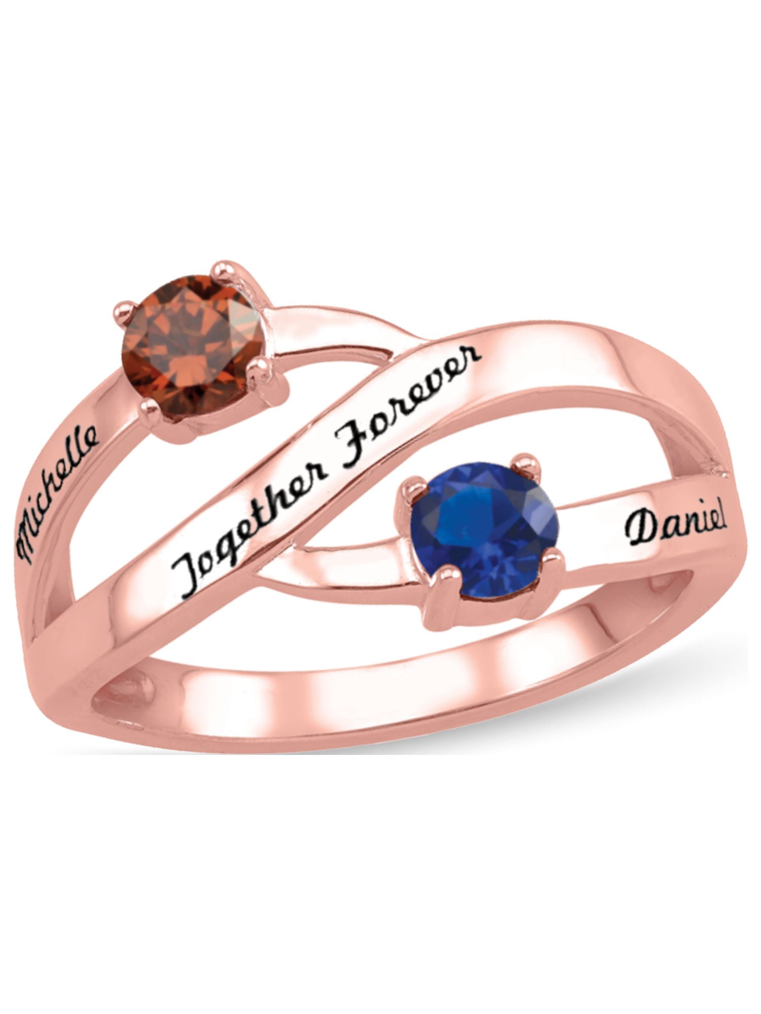 Personalized Engravable Couple's Birthstone Ring in 14K Gold by Jewlster