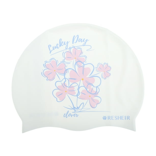 Gorro de Natación Impermeable de Silicona con Tréboles de la Suerte 1 Pc Azul Rosa Claro