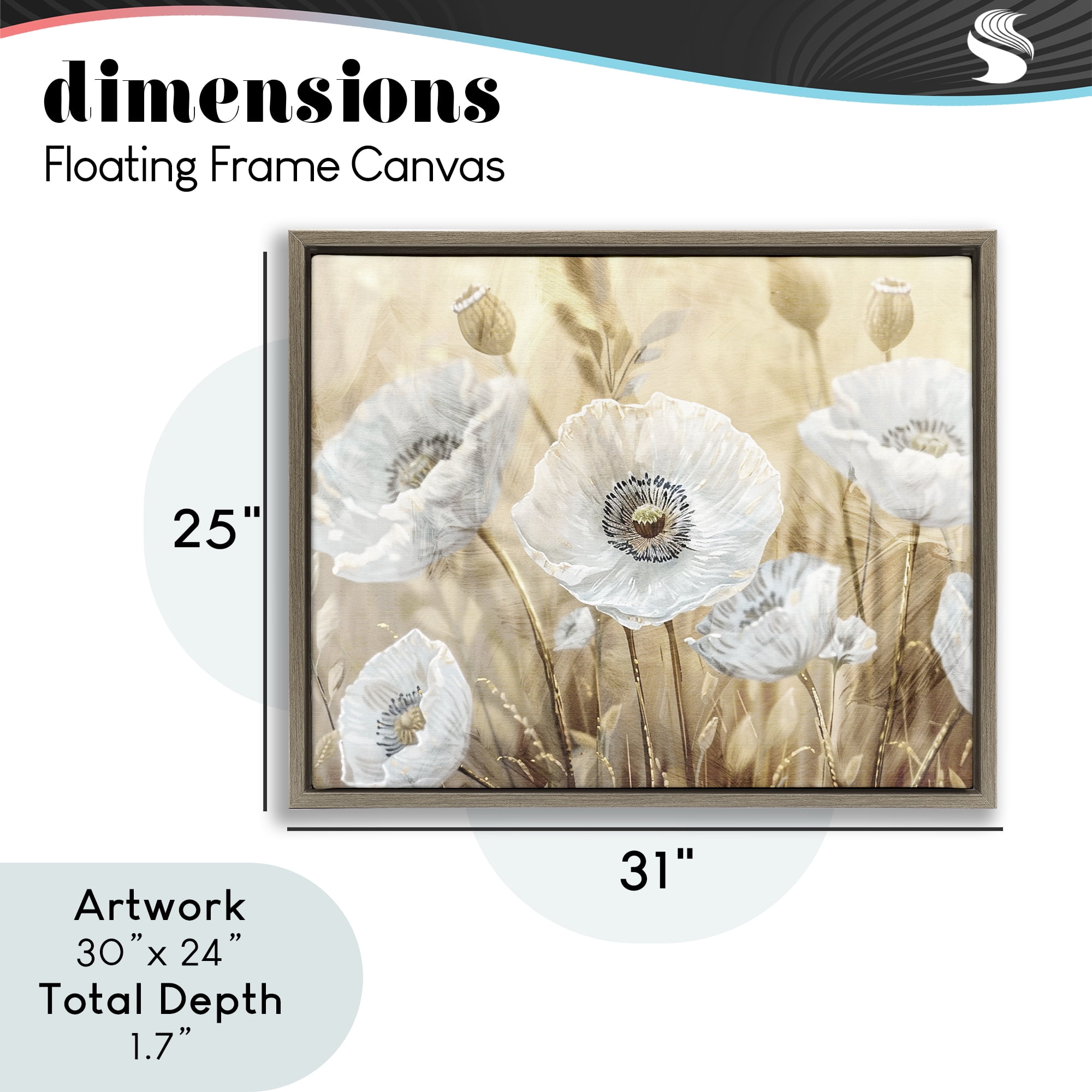 Stupell Industries White Poppies Beige Field Brown Framed Floater Canvas Wall Art, design by Kim Allen