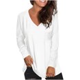 thumbnail image 1 of PVCS Fashion Women Solid Color Long Sleeve Comfortable Breathable V-Neck Shirt Tops, 1 of 5