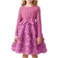 thumbnail image 2 of Girls' Dresses Winter Kids Warm Mesh Bow Dress A-Line Party Festive Elegant Long Sleeve Dresses for Girls Watermelon Red 5-6 Years, 2 of 6